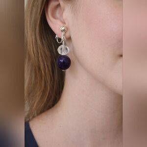 Chic Silver and Purple Bead Clip-On Earrings